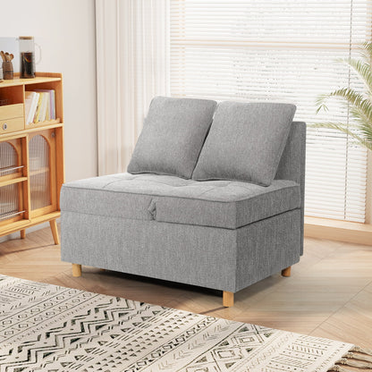 4-In-1 Convertible Sofa Chair Bed, Linen Sleeper Chair for Small Space, Futon Sofa Bed with 5 Adjustable Backrest, Single Small Couch for Living Room Bedroom Apartment, Gray