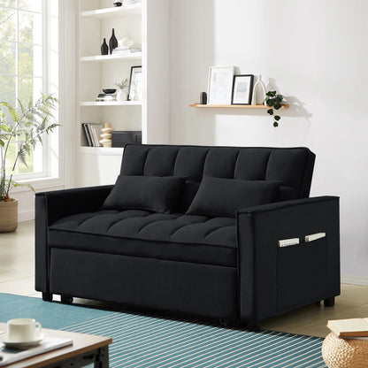 4-In-1 Convertible Futon Sofa Bed, Pull Out Couch Beds Loveseat Sleeper, Black Velvet