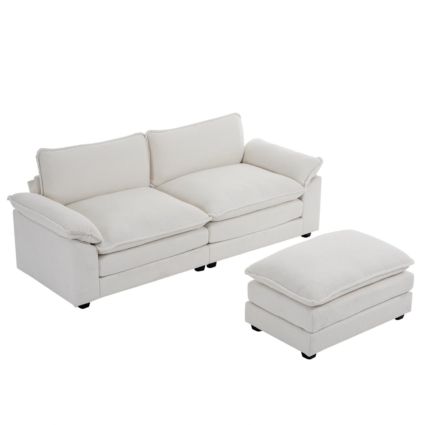 86" W Sectional Sofa Modern Convertible Couch with Double Cushions L Shaped Sofa with Reversible Chaise, Teddy Velvet Sofa Set with 2 Wider Seater Teddy White