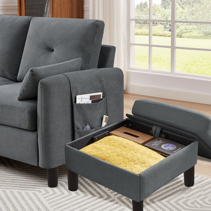 Convertible Sectional Sofa L Shaped Sofa Modern Fabric 3 Seat Couch with Reversible Storage Ottoman and Side Storage Pocket for Living Room Office Apartment Studio