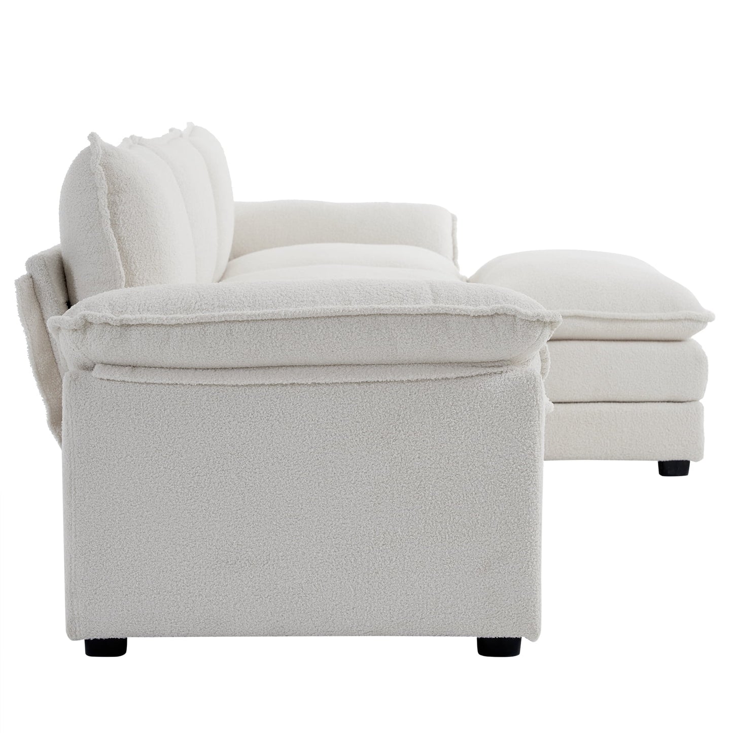 120" W Sectional Sofa Modern Convertible Couch with Double Cushions L Shaped Sofa with Reversible Chaise, Teddy Velvet Sofa Set with 3 Wider Seater Teddy White