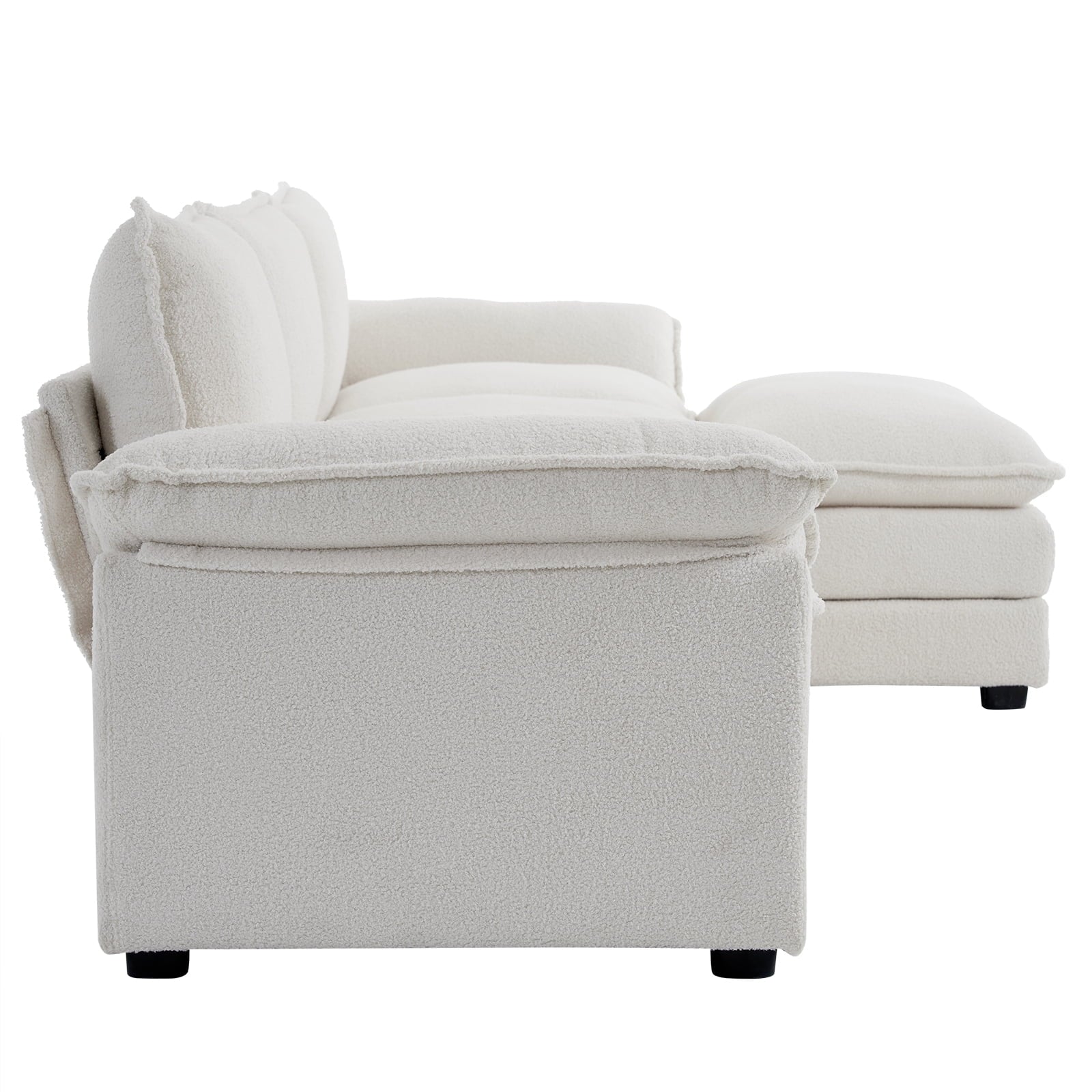 120" W Sectional Sofa Modern Convertible Couch with Double Cushions L Shaped Sofa with Reversible Chaise, Teddy Velvet Sofa Set with 3 Wider Seater Teddy White