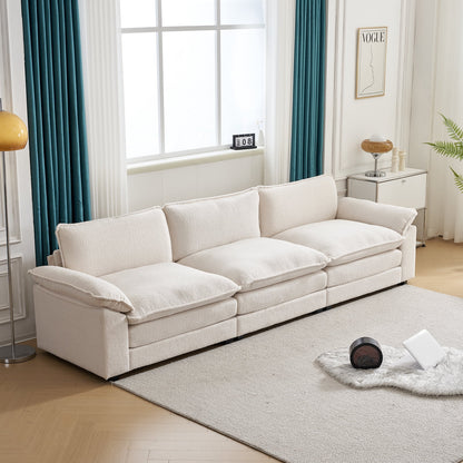 120" W Sectional Sofa Modern Convertible Couch with Double Cushions L Shaped Sofa with Reversible Chaise, Teddy Velvet Sofa Set with 3 Wider Seater Teddy White