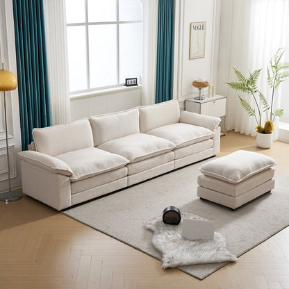 120" W Sectional Sofa Modern Convertible Couch with Double Cushions L Shaped Sofa with Reversible Chaise, Teddy Velvet Sofa Set with 3 Wider Seater Teddy White
