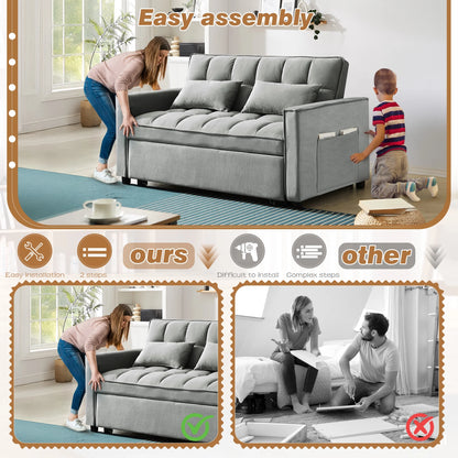 4-In-1 Convertible Futon Sofa Bed, Pull Out Couch Beds Loveseat Sleeper, Gray Velvet
