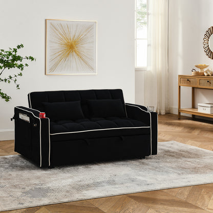 3 in 1 Convertible Sleeper Sofa Bed Loveseat Sofa Couch Pull Out Sofa Bed Black