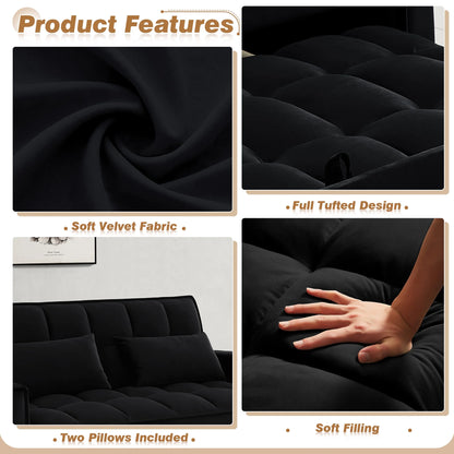4-In-1 Convertible Futon Sofa Bed, Pull Out Couch Beds Loveseat Sleeper, Black Velvet