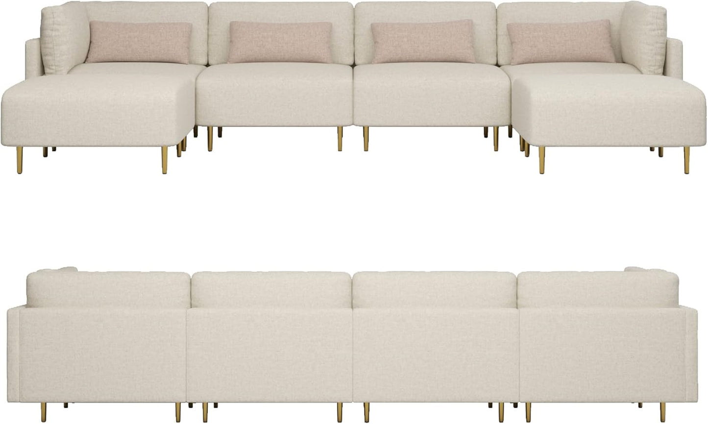 Sectional Sofa Couch, Modular U Shape Sofa Couch, Modern Minimalist Sofa Couch with 2 Ottoman 4 Throw Pillows for Living Room, Apartment, Beige