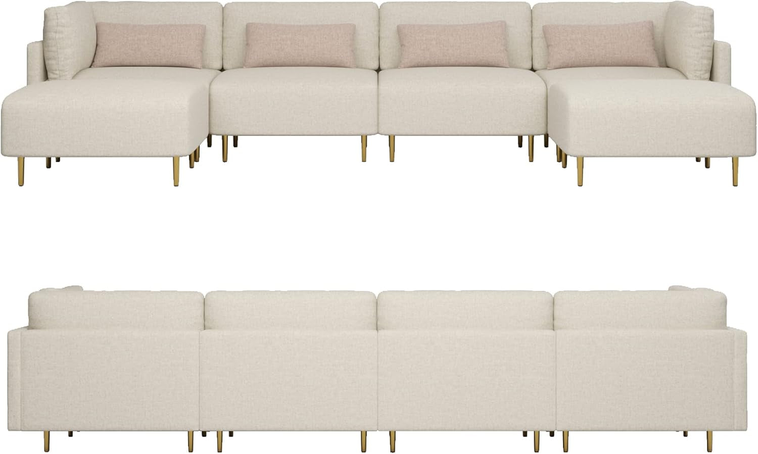Sectional Sofa Couch, Modular U Shape Sofa Couch, Modern Minimalist Sofa Couch with 2 Ottoman 4 Throw Pillows for Living Room, Apartment, Beige