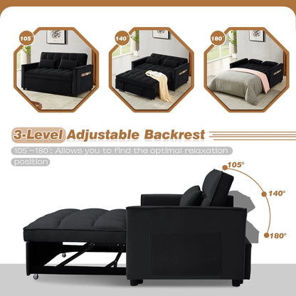 4-In-1 Convertible Futon Sofa Bed, Pull Out Couch Beds Loveseat Sleeper, Black Velvet