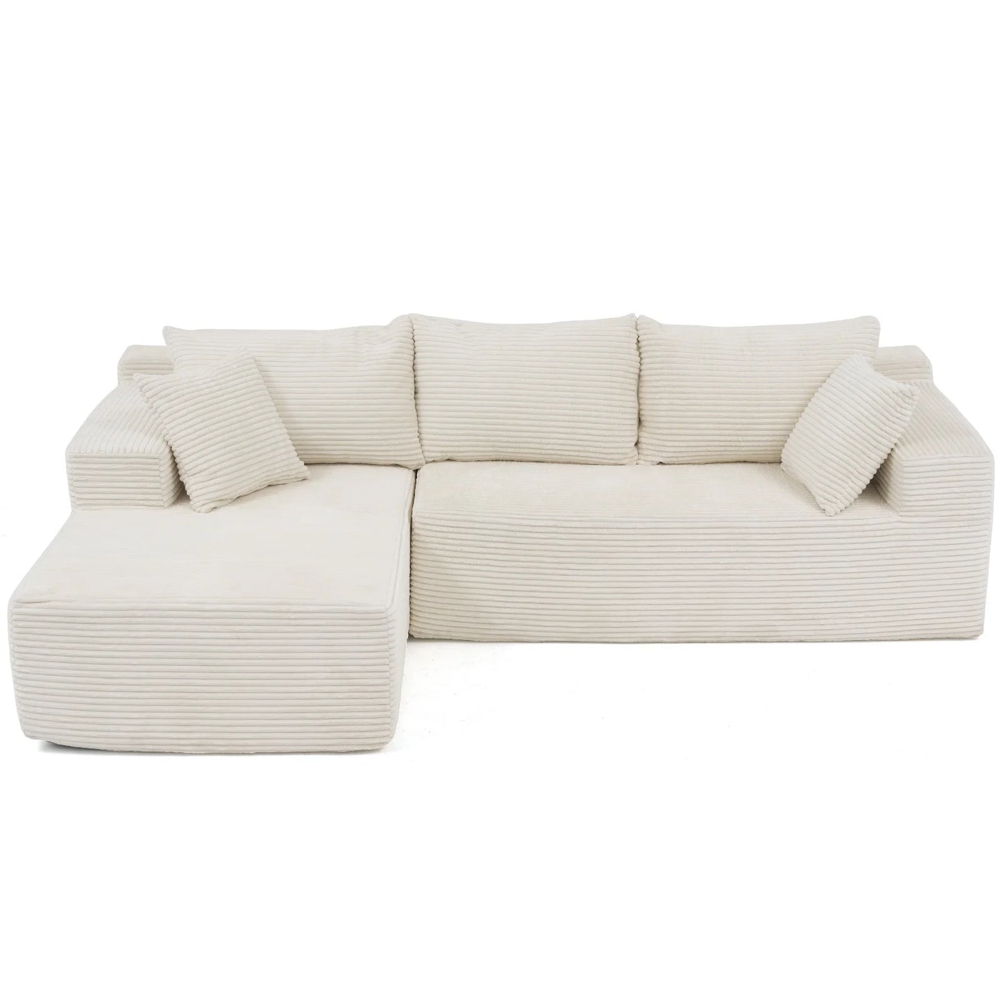 Indoor Modular Sectional Sofa, 106" Corduroy Cloud Couch L Shaped Sofas with Deep Seat, Comfy Fluffy Plush Couches, No Assembly Required, Left Chaise, White