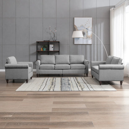 Living Room Furniture Sets with 5.9"Upholstered Cushion, 3-Seater Sectional Sofa Couch and Single Sofa Chair,Sofa Set for Living Room(Light Grey)