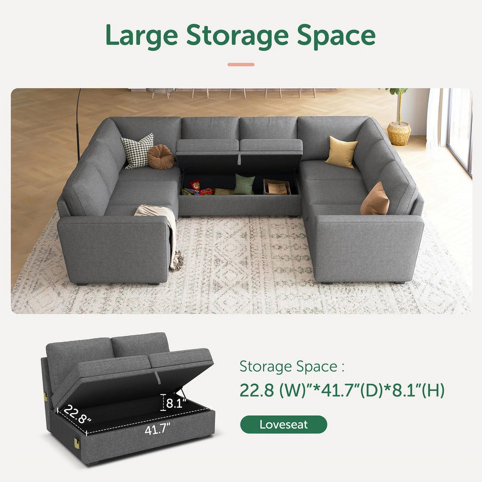 Velvet Pull-Out Modular Sectional Sleeper Sofa Bed with Storage for Living Room, Gray