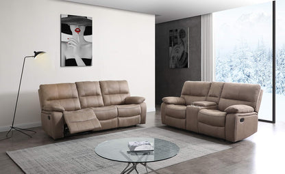 Microfiber Reclining Sofa Couch Set Living Room Set 8007 (Taupe, Sofa+Loveseat)