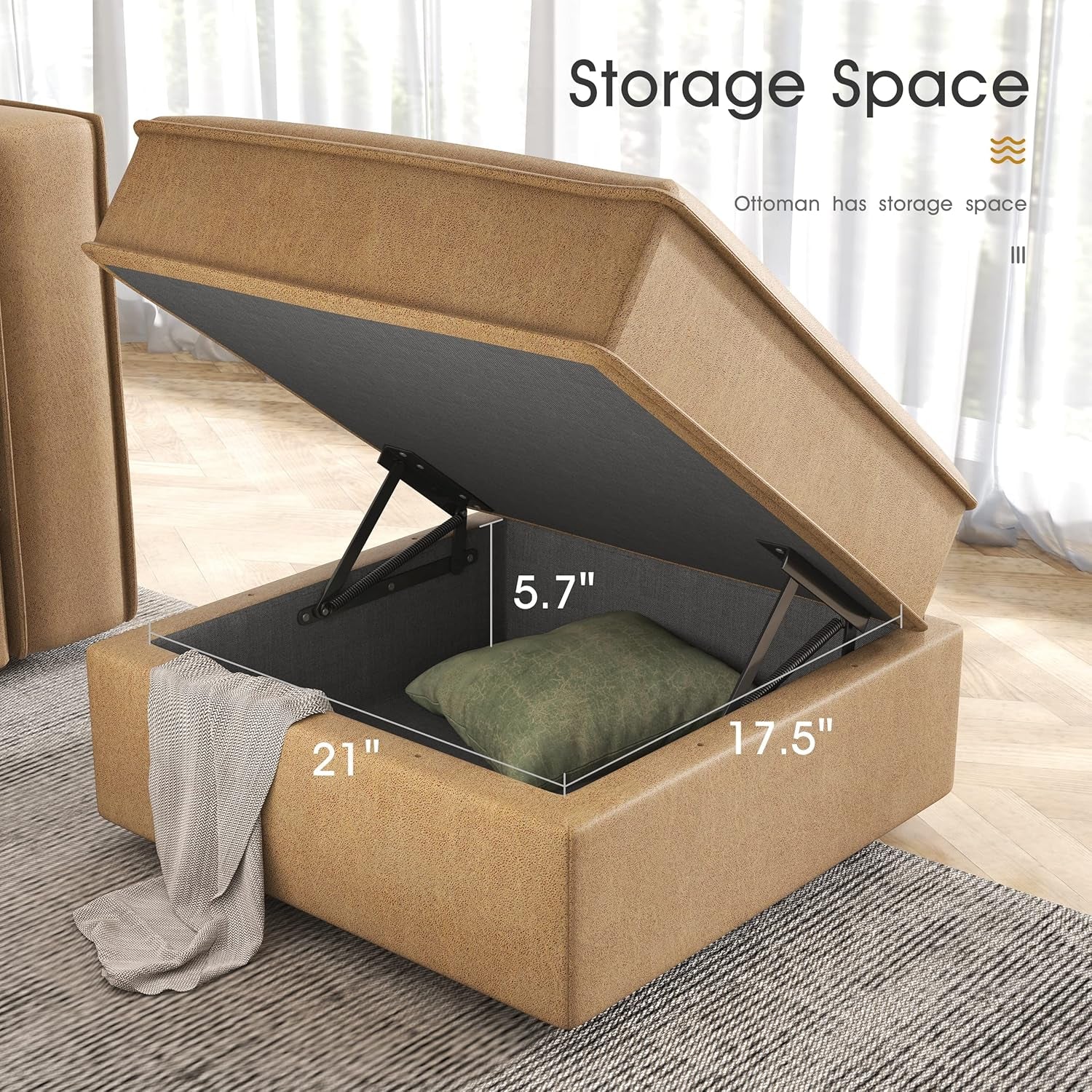 Modular Sectional Sofa, Convertible Sectional Couch with Storage Seat, U Shaped Sofa Couch with Reversible Chaise, Caramel Brown