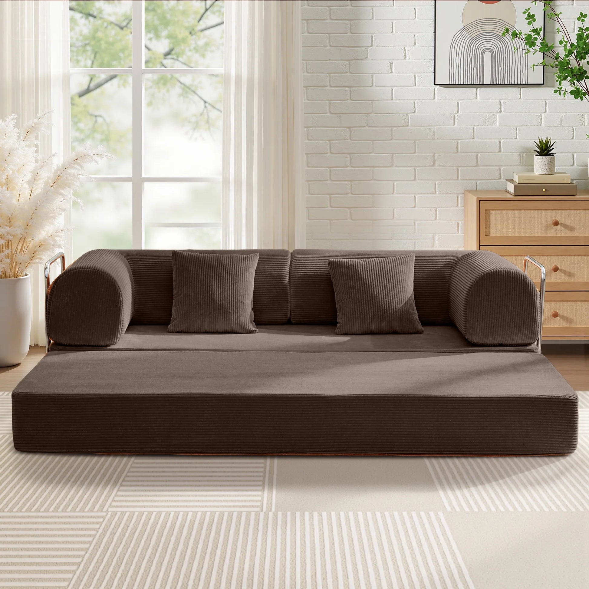 78.7" W Combination Sofa, High Rebound Density Sponge Sofa Couch, Two Forms Floor Couch Three Seats Sofa Bed for Living Room, Bedroom, Coffee