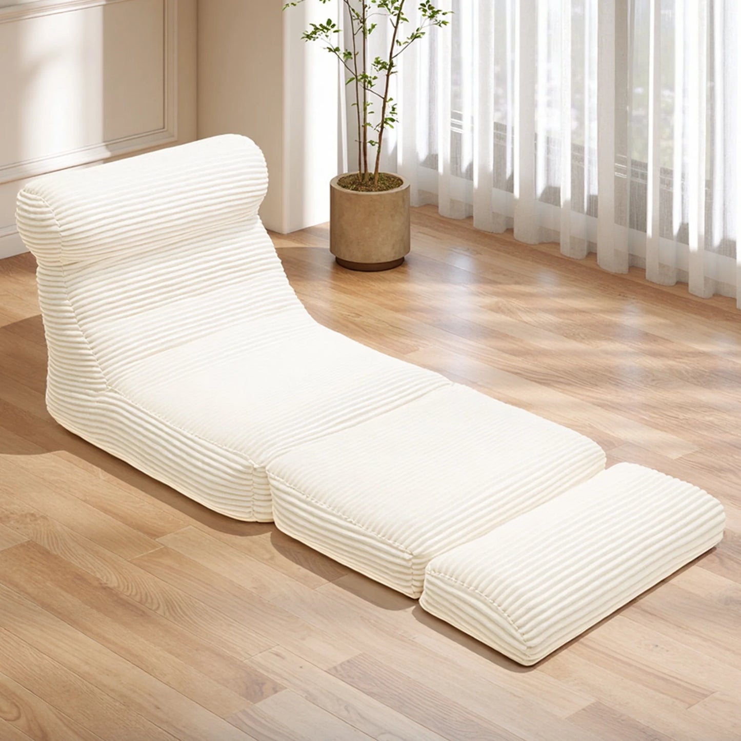 Folding Sofa Bed, 3 in 1 Convertible Sofa with Back Support, Portable Folding Chair Bed, Living Room Bedroom Comfortable Floor Sofa Lounge, Single Bed, White