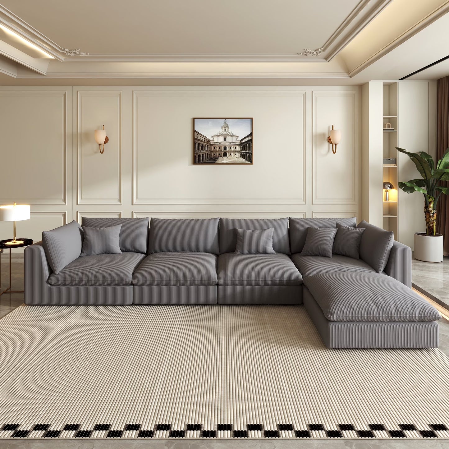 156'' Oversized Sectional Sofa, Modular Sofa with Ottoman, Cloud Couch,Deep Seating Sofa Modern Living Room/Office (Velvet, Deep Gray-5 Seater)