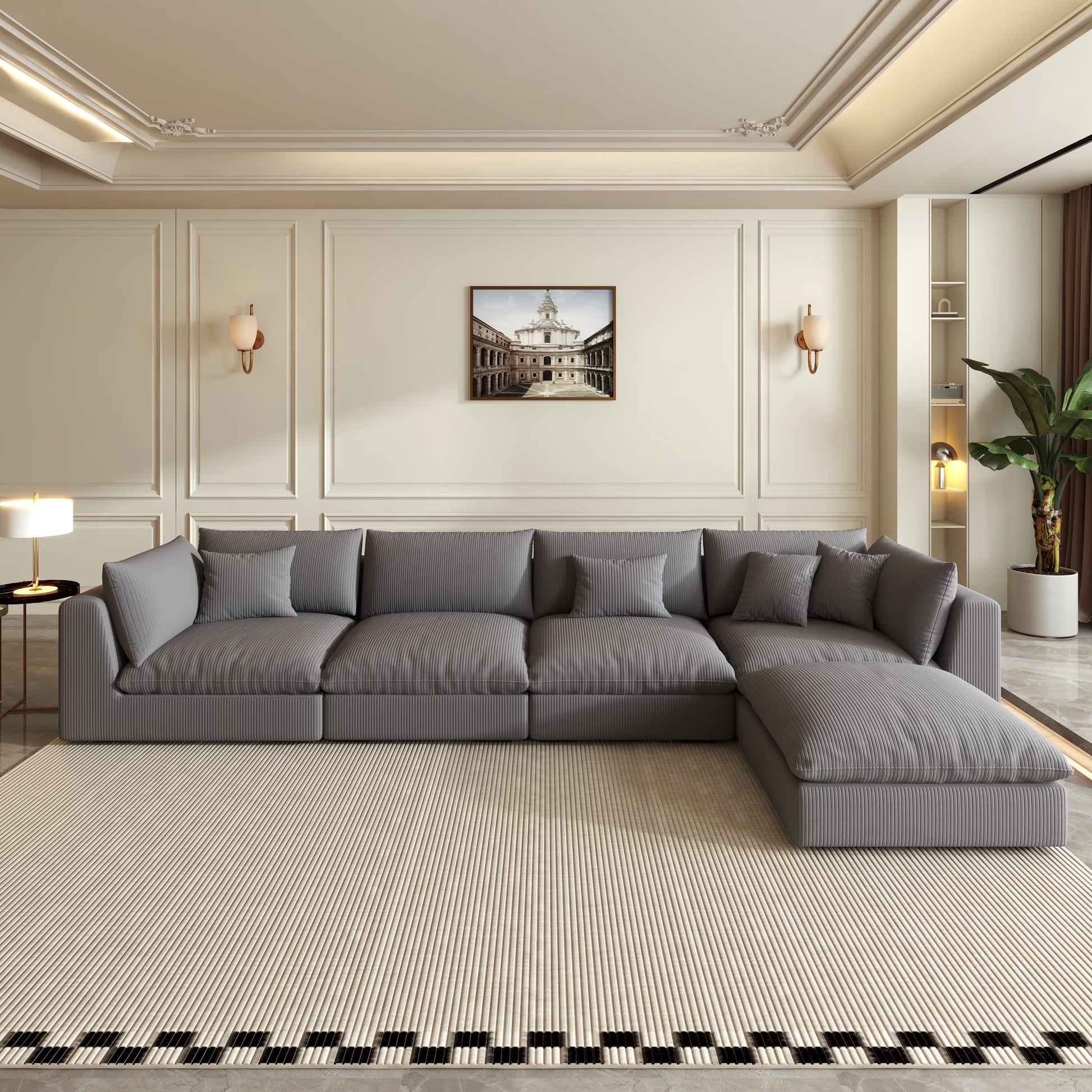 156'' Oversized Sectional Sofa, Modular Sofa with Ottoman, Cloud Couch,Deep Seating Sofa Modern Living Room/Office (Velvet, Deep Gray-5 Seater)