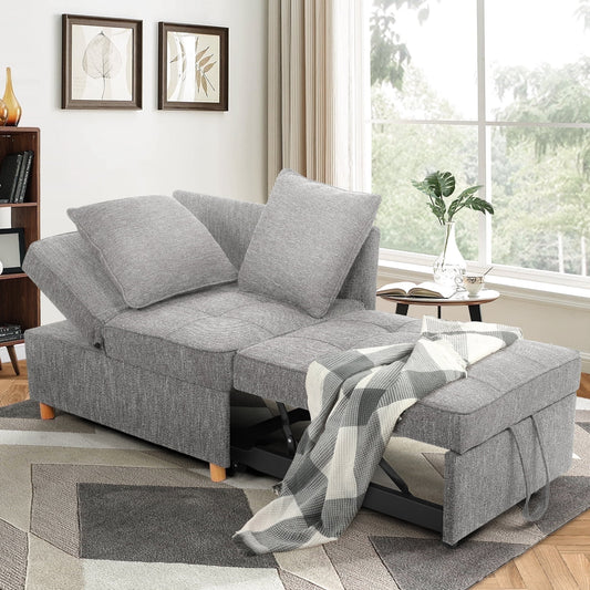 4-In-1 Convertible Sofa Chair Bed, Linen Sleeper Chair for Small Space, Futon Sofa Bed with 5 Adjustable Backrest, Single Small Couch for Living Room Bedroom Apartment, Gray