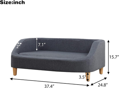 37" Pet Sofa Bed, Dog Sofa, Cat Sofa, Cat Bed, Pet Bed, Dog Bed, Cat Bed, Rectangle Pet Sofa with Detachable Cushion/Elegant Wood-Like Foot, Comfortable and Safe Pet Sofa (Gray)