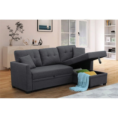 3 Seater L-Shaped Sofa with Pull-Out Sleeper Sofa, Sofa with Storage Recliner for Living Room, Bedroom, Apartment Small Combination Sofa, Dark Gray
