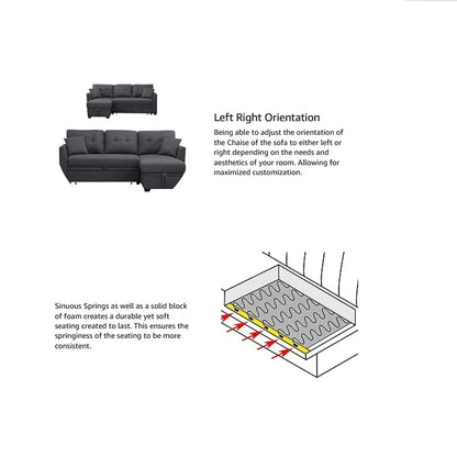 3 Seater L-Shaped Sofa with Pull-Out Sleeper Sofa, Sofa with Storage Recliner for Living Room, Bedroom, Apartment Small Combination Sofa, Dark Gray