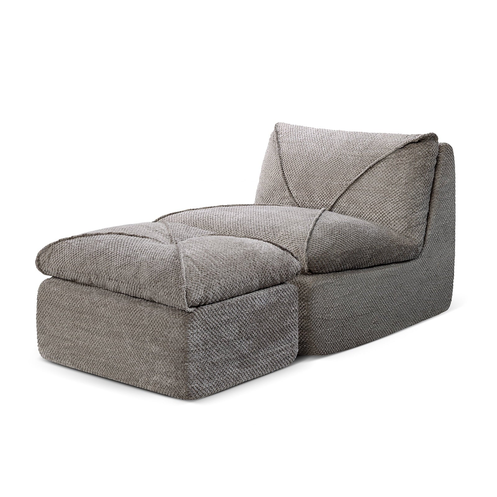 35.4"W Accent Chair, Upholstered Beanbag Sofa Chair, Modern Single Chair Accent Chair for Living Room Bedroom with Ottoman, Stone Gray