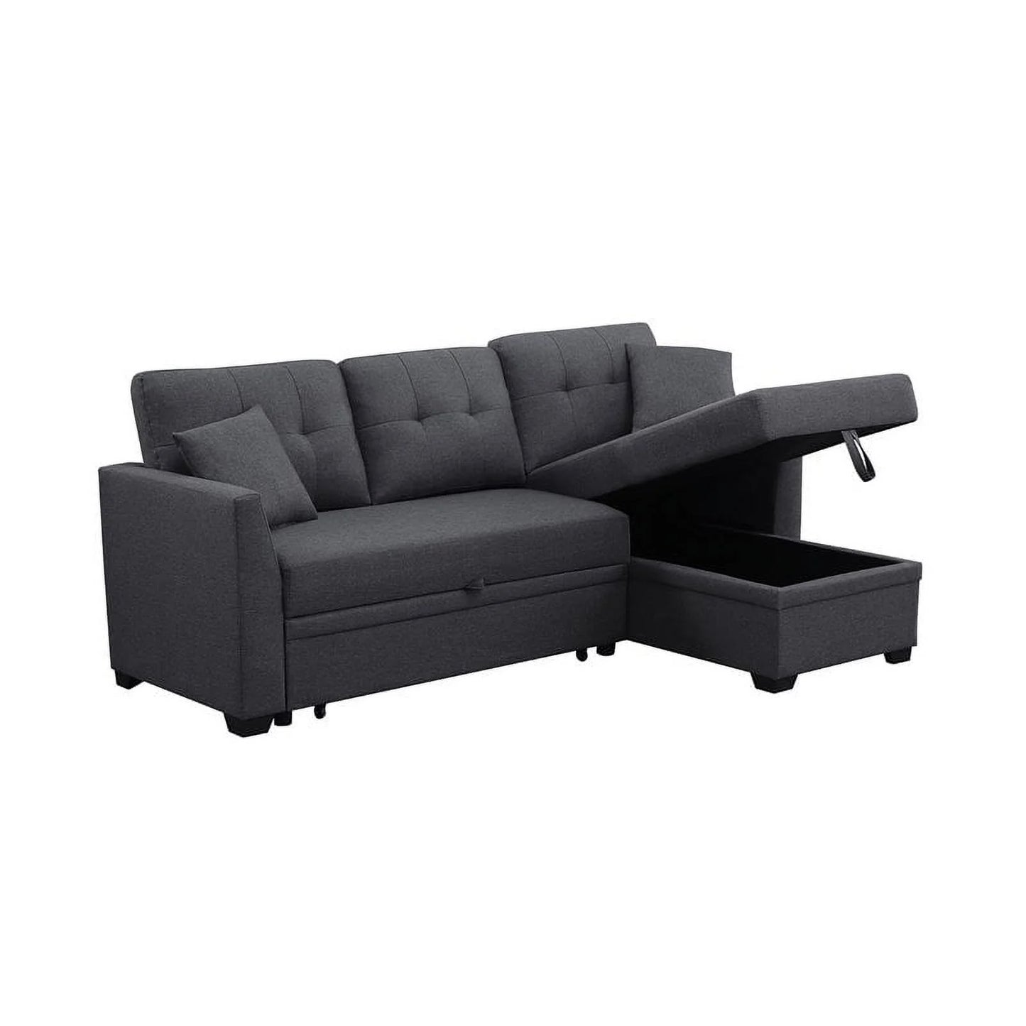 3 Seater L-Shaped Sofa with Pull-Out Sleeper Sofa, Sofa with Storage Recliner for Living Room, Bedroom, Apartment Small Combination Sofa, Dark Gray