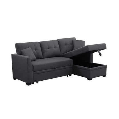 3 Seater L-Shaped Sofa with Pull-Out Sleeper Sofa, Sofa with Storage Recliner for Living Room, Bedroom, Apartment Small Combination Sofa, Dark Gray