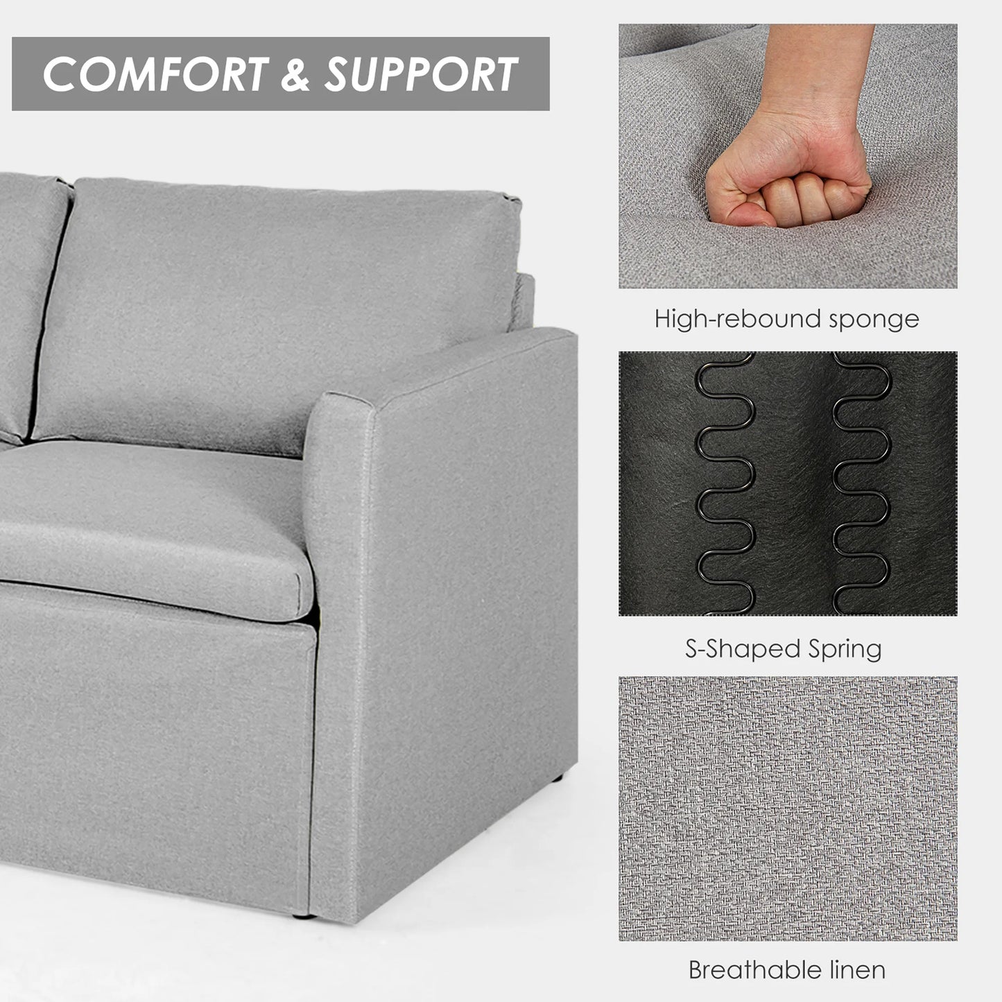 Convertible Sectional Sofa L-Shaped Couch W/Reversible Chaise Light Grey