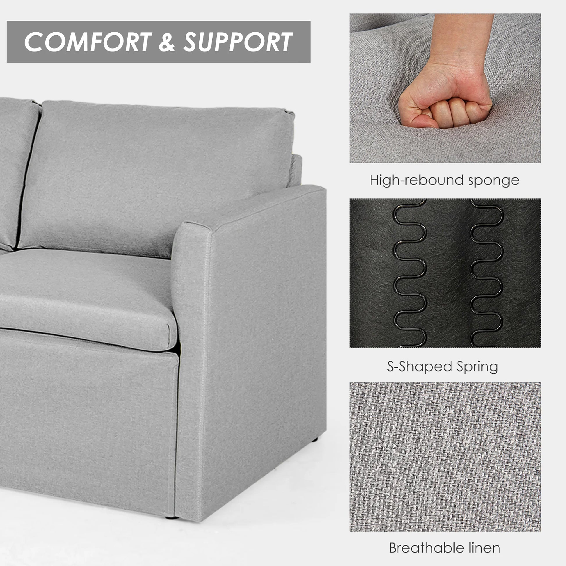 Convertible Sectional Sofa L-Shaped Couch W/Reversible Chaise Light Grey