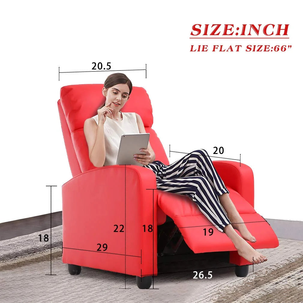 Recliner Chair for Living Room Home Theater Seating Single Reclining Sofa Lounge with Padded Seat Backrest (Red)