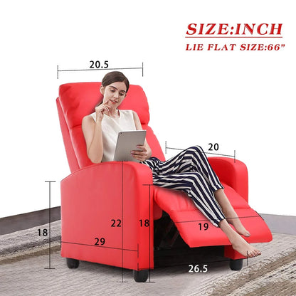 Recliner Chair for Living Room Home Theater Seating Single Reclining Sofa Lounge with Padded Seat Backrest (Red)