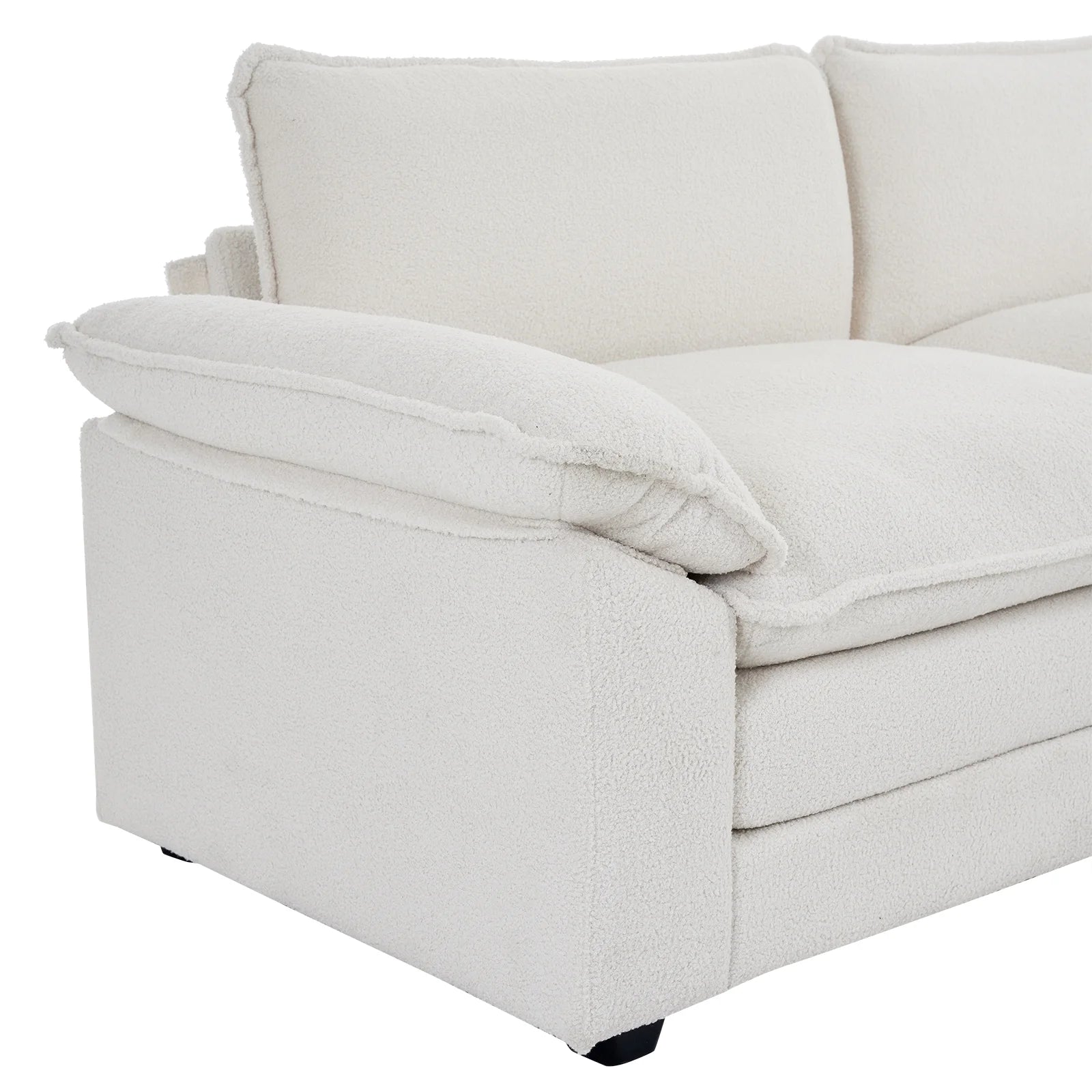 86" W Sectional Sofa Modern Convertible Couch with Double Cushions L Shaped Sofa with Reversible Chaise, Teddy Velvet Sofa Set with 2 Wider Seater Teddy White