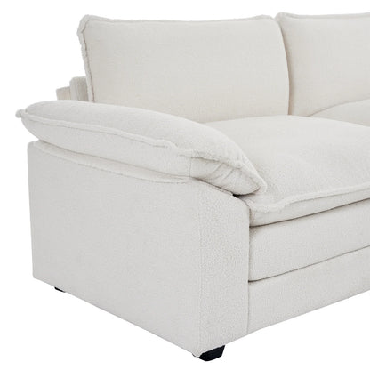 86" W Sectional Sofa Modern Convertible Couch with Double Cushions L Shaped Sofa with Reversible Chaise, Teddy Velvet Sofa Set with 2 Wider Seater Teddy White