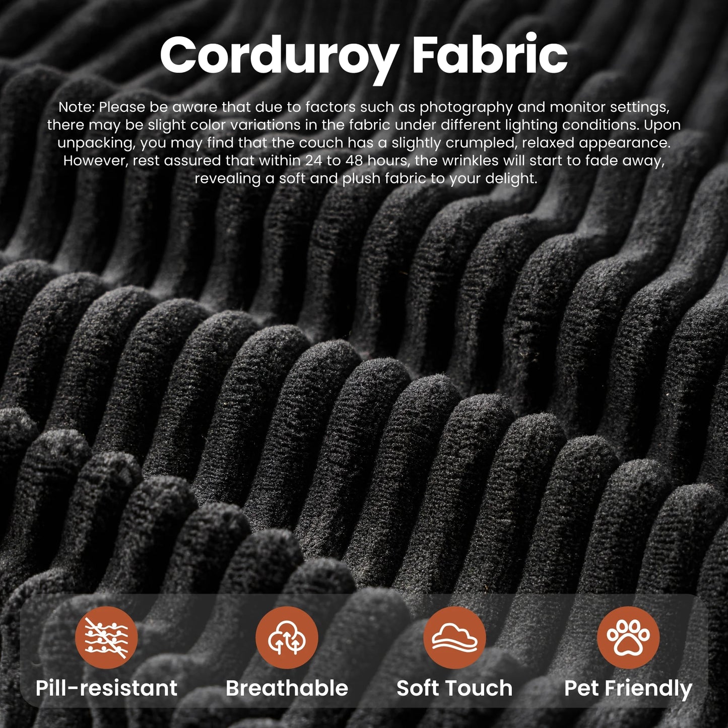 106" U-Shaped Sectional Sofa with Ottoman Modern Modular Cloud Couch with Deep Seating Upholstered Sofa for Living Room Bedroom, No Assembly Required, Black(Corduroy)