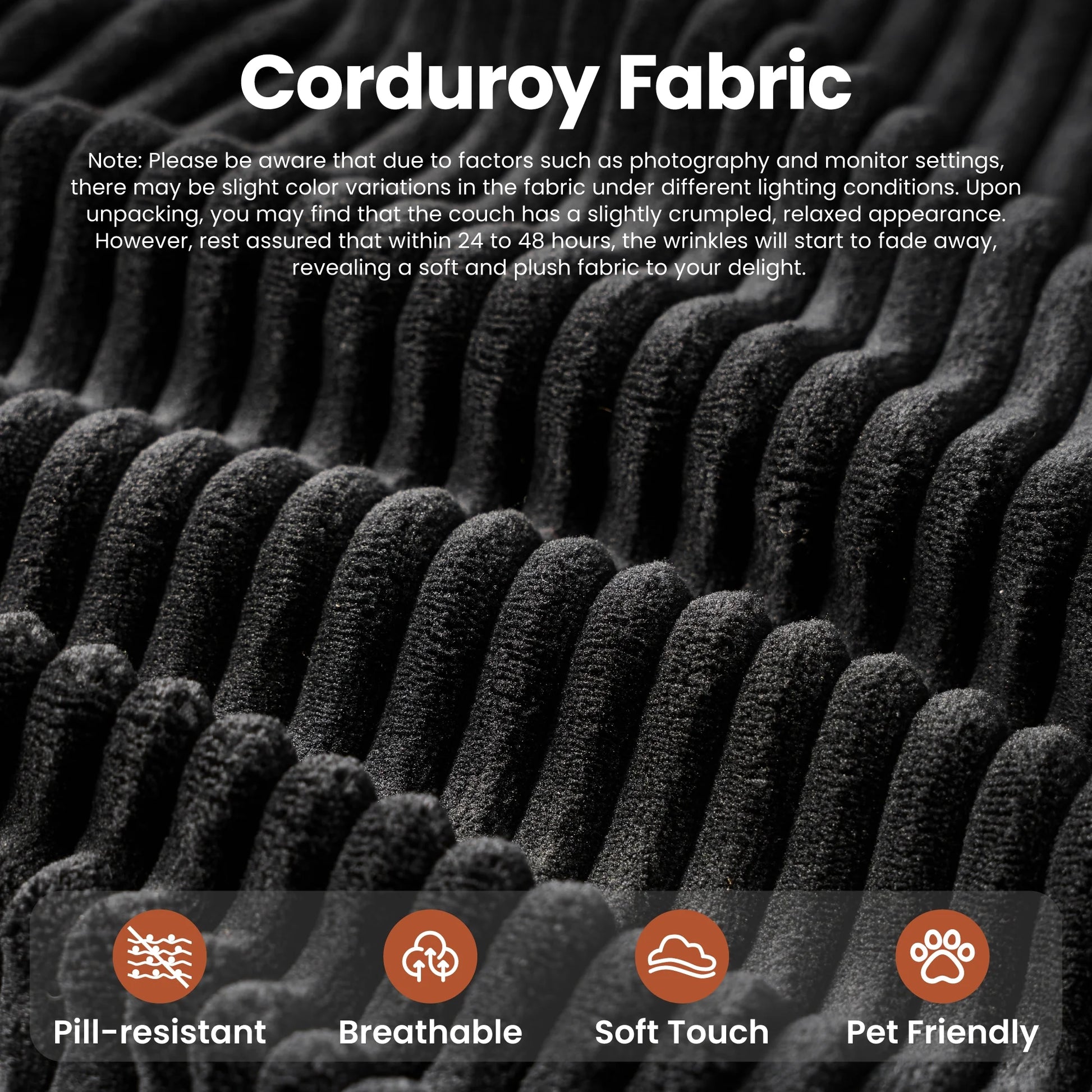 106" U-Shaped Sectional Sofa with Ottoman Modern Modular Cloud Couch with Deep Seating Upholstered Sofa for Living Room Bedroom, No Assembly Required, Black(Corduroy)