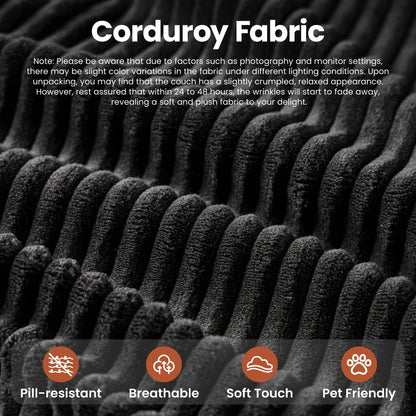 106" U-Shaped Sectional Sofa with Ottoman Modern Modular Cloud Couch with Deep Seating Upholstered Sofa for Living Room Bedroom, No Assembly Required, Black(Corduroy)