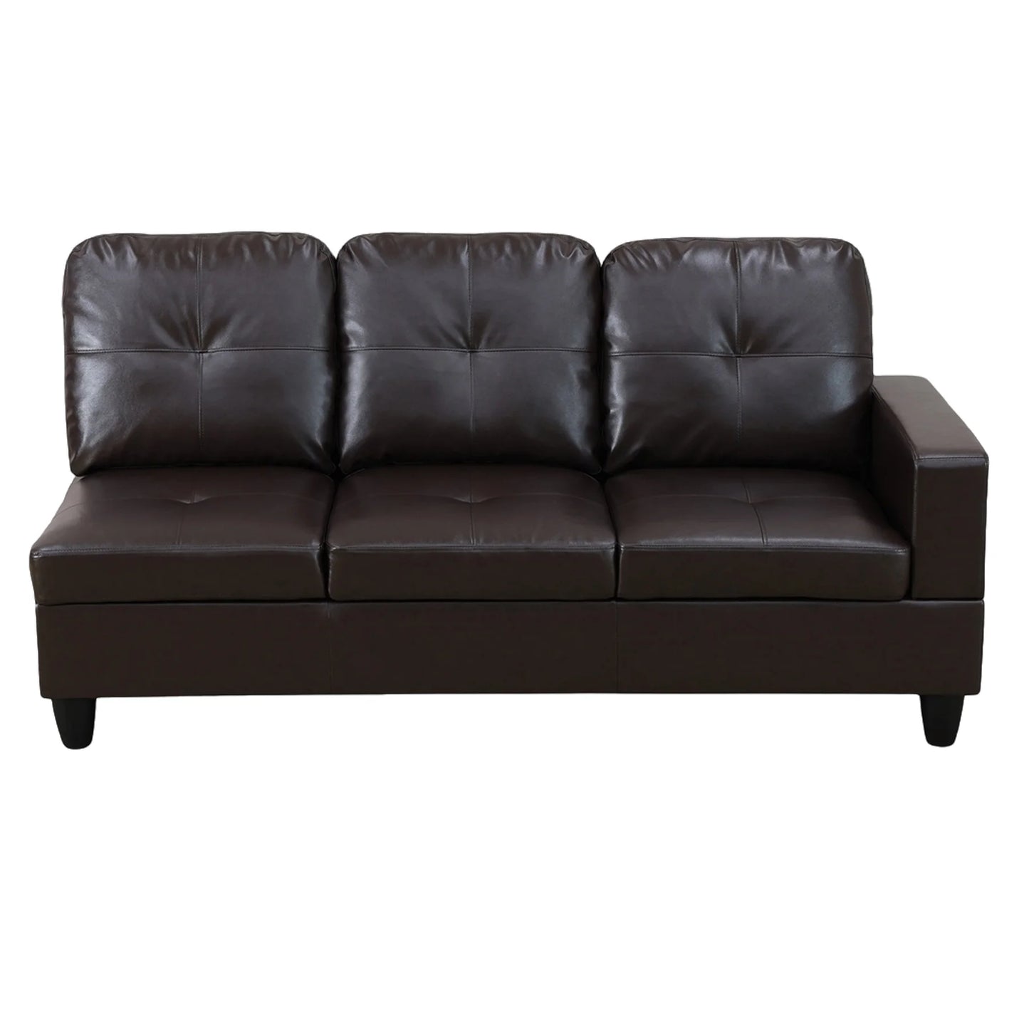 Modern Faux Leather Sectional Couch and Sofa Set, L Shaped Sectional Sofa with 17.5" Back Height, Living Room Furniture Sets, Brown(No Ottoman)