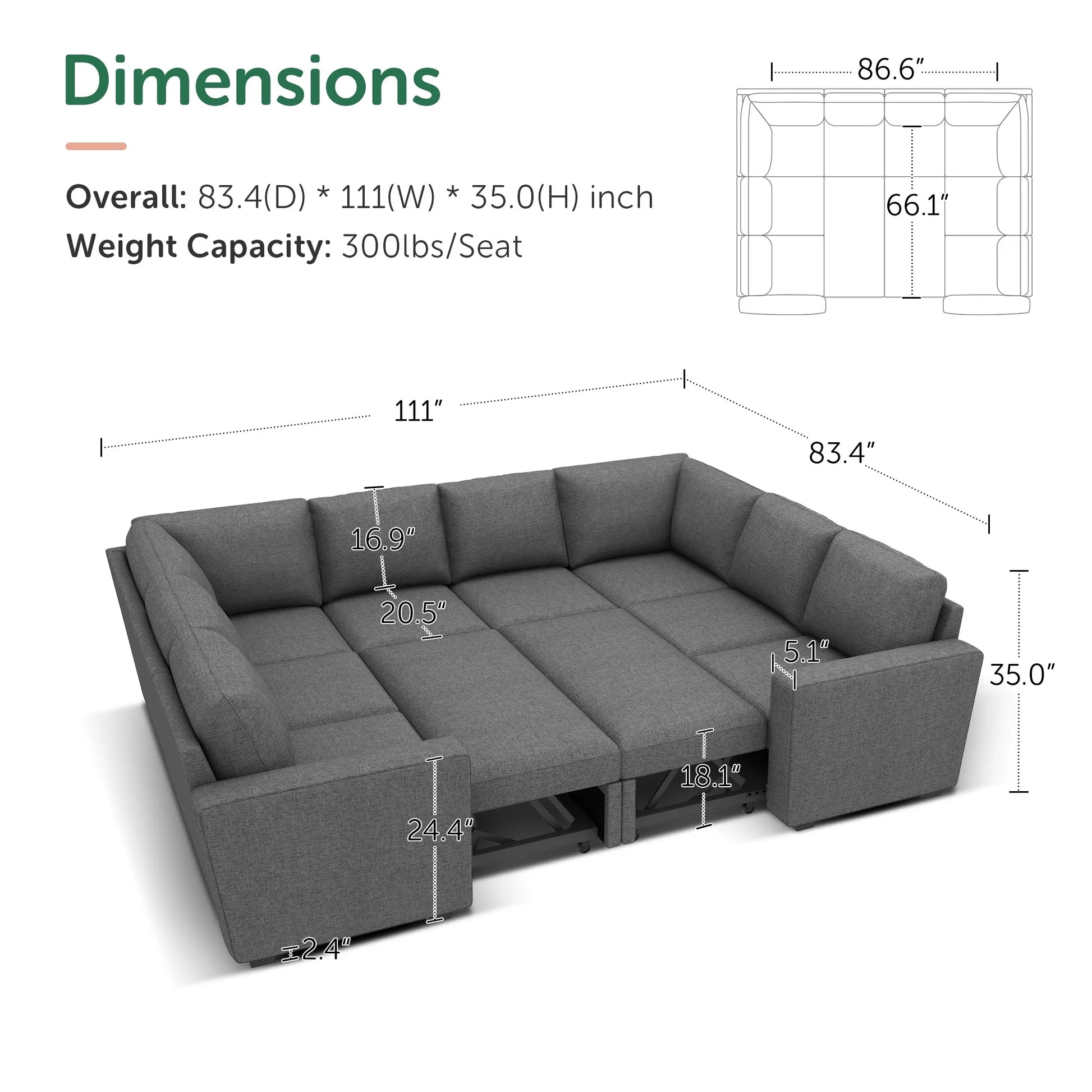 Velvet Pull-Out Modular Sectional Sleeper Sofa Bed with Storage for Living Room, Gray