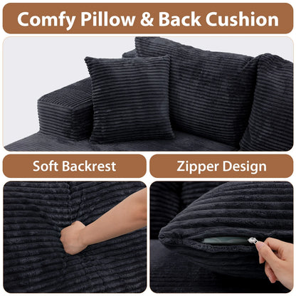 Indoor Modular Sectional Sofa, 132'' Corduroy Cloud Couch with Double Chaise, U Shaped Sofas with Deep Seat, Comfy Fluffy Plush Couches, No Assembly Required, Black