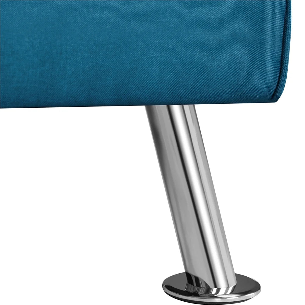 Fabric Upholstered Convertible Futon Sofa Bed with Cup Holders and Pillows for Livingroom, Aqua Blue