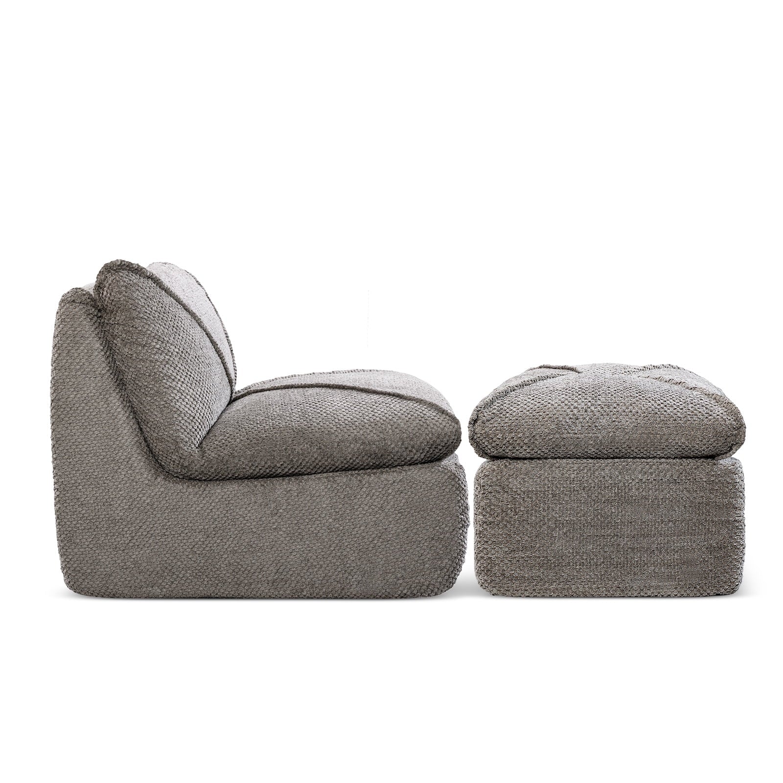 35.4"W Accent Chair, Upholstered Beanbag Sofa Chair, Modern Single Chair Accent Chair for Living Room Bedroom with Ottoman, Stone Gray
