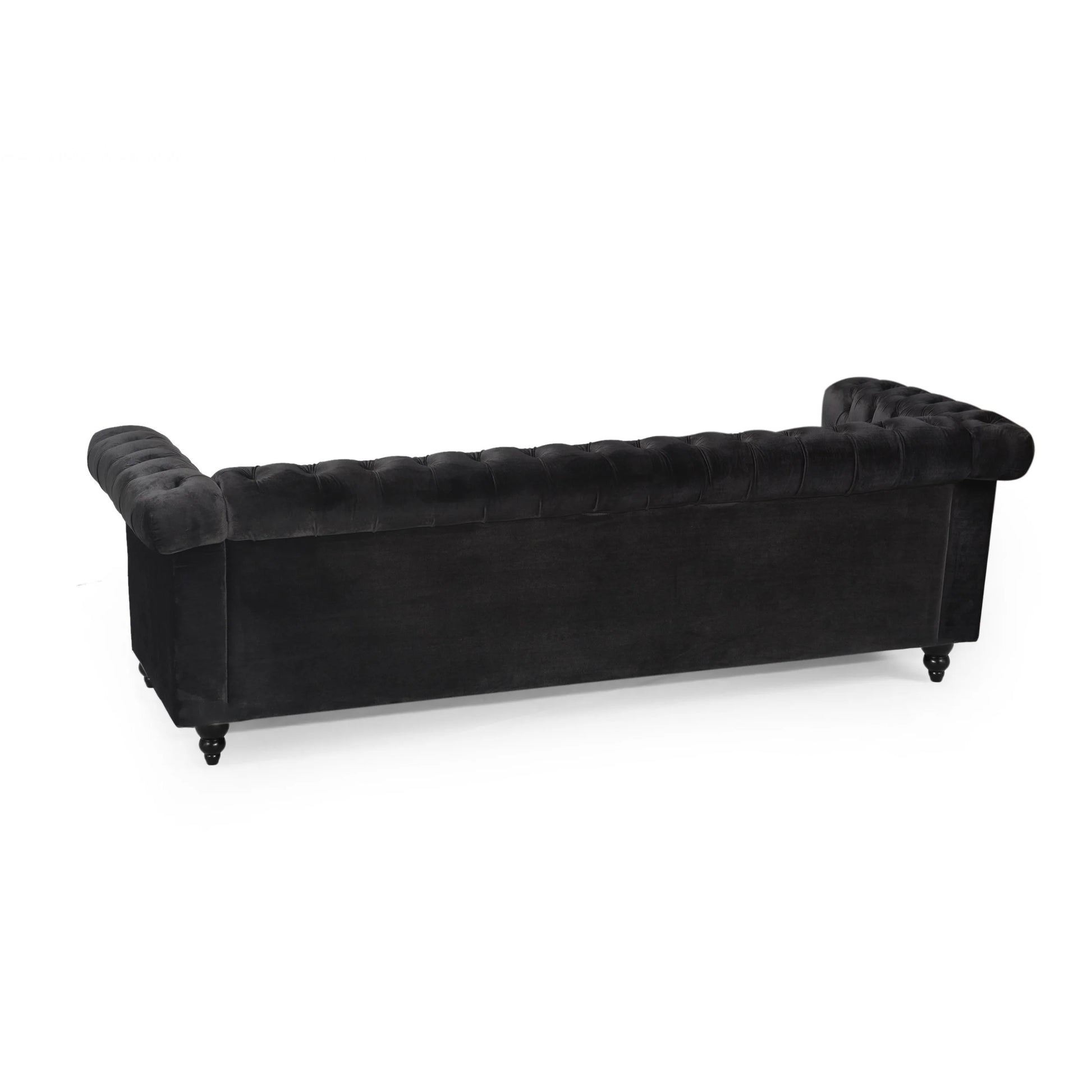 Zyiere Tufted Chesterfield 3 Seater Sofa, Black Velvet and Dark Brown