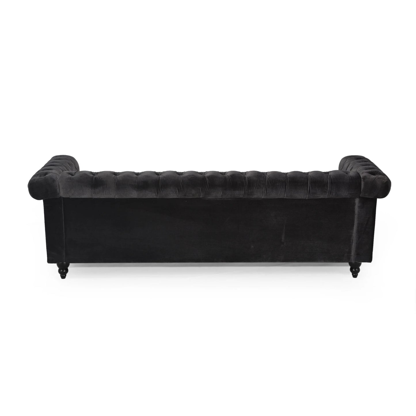 Zyiere Tufted Chesterfield 3 Seater Sofa, Black Velvet and Dark Brown