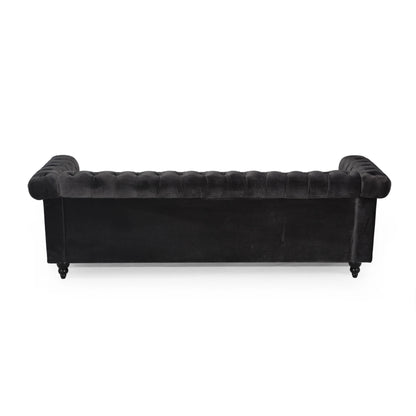 Zyiere Tufted Chesterfield 3 Seater Sofa, Black Velvet and Dark Brown