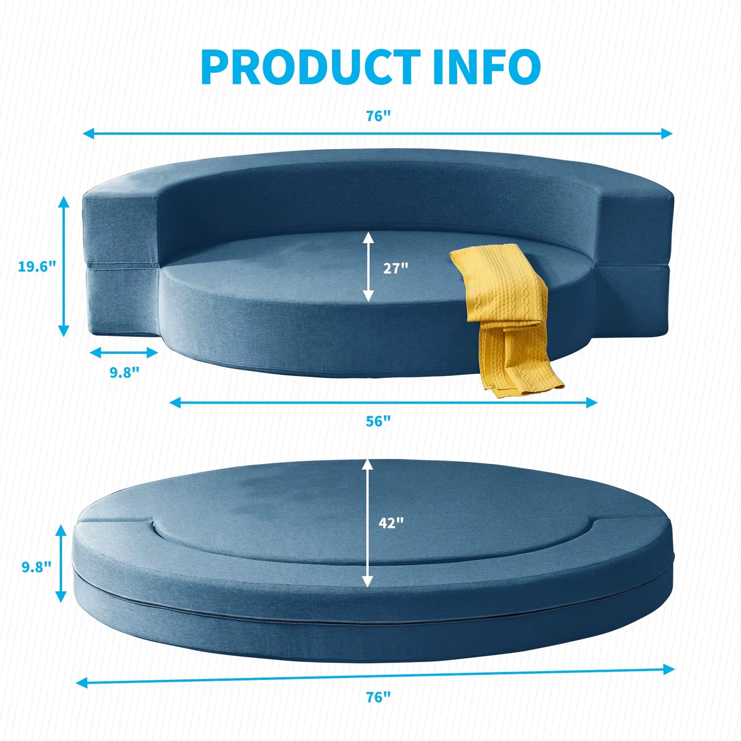 Oval Folding Futon Sofa Bed,Fold Out Sleeper Sofa/Guest Chaise Lounge,Convertible Floor Sofa Mattress