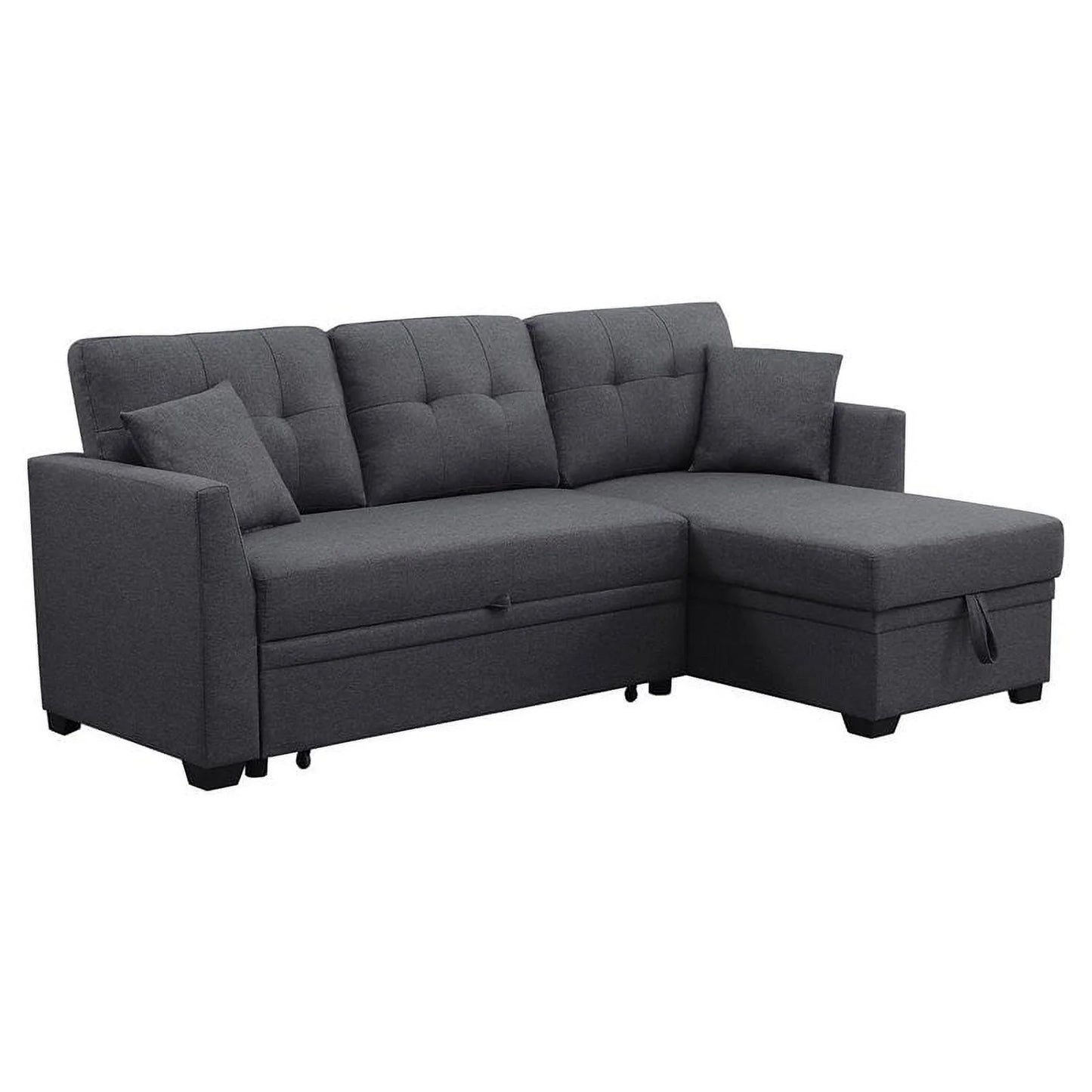 3 Seater L-Shaped Sofa with Pull-Out Sleeper Sofa, Sofa with Storage Recliner for Living Room, Bedroom, Apartment Small Combination Sofa, Dark Gray
