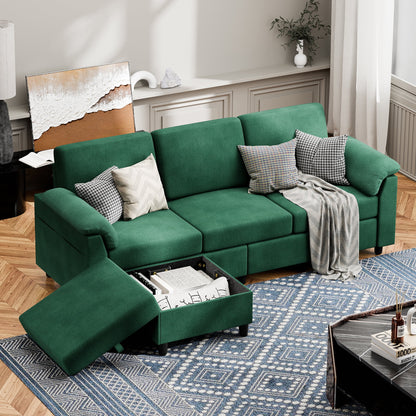 79.1" Sectional Sofa with Movable Storage Ottoman, L-Shaped Convertible Sofa Couch for Small Living Room, Green